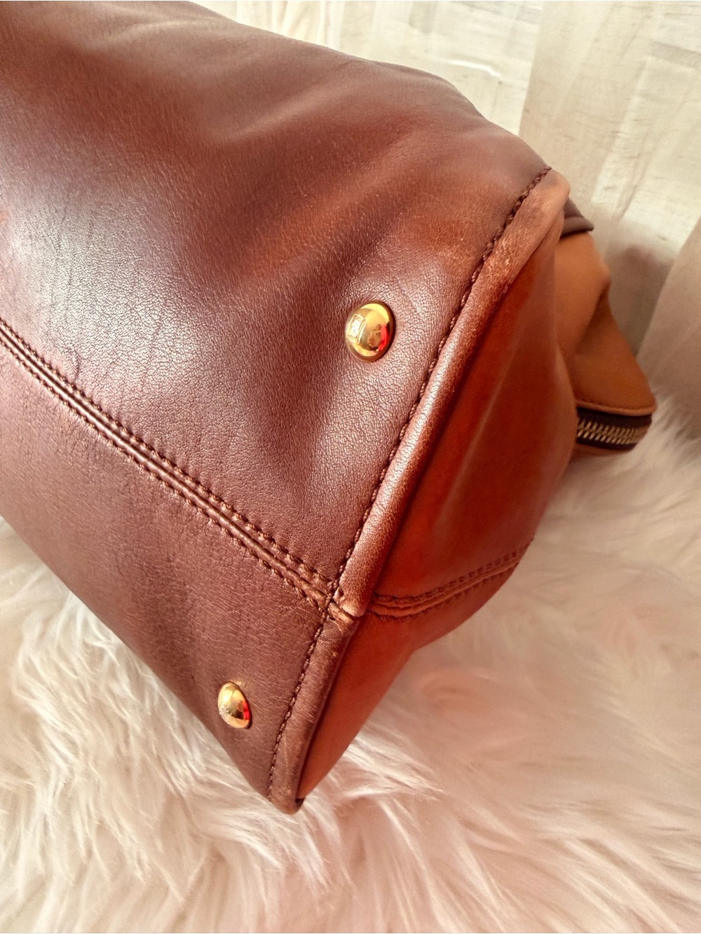 Fendi Two-Tone Brown Dark Brown and Black Leather Satchel with Gold Accents - Picture 9 of 13